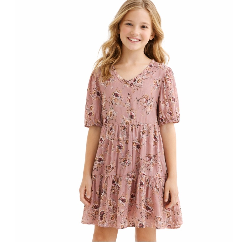 Art Class (Target), Pink Floral Dress Tiered Dress Boho, Size 10-12